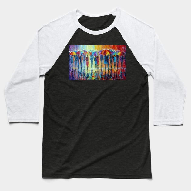 Lovers notice not rain, but multi-colored umbrellas Baseball T-Shirt by OLHADARCHUKART